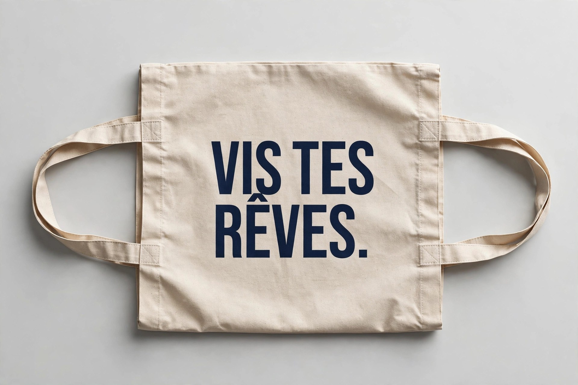 Tote bag en toile naturelle avec l'inscription VIS TES RÊVES.