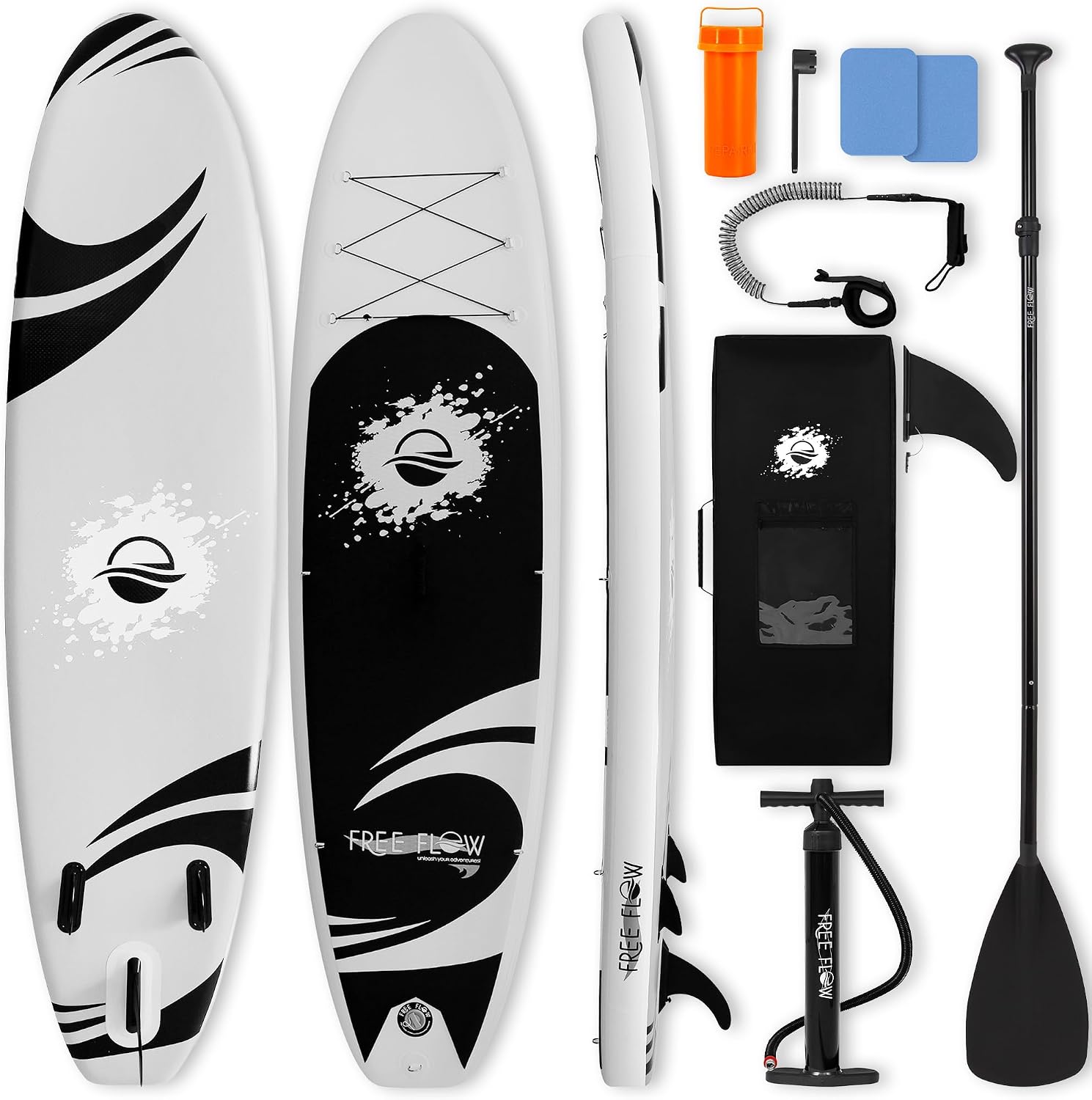 SereneLife inflatable stand-up paddleboard with complete kit
